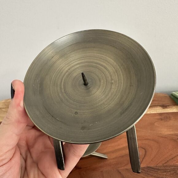 2- Pillar Candlestick Holder 4.5" Bronze Metal Brutalist MCM Modern Art Abstract - Picture 7 of 13